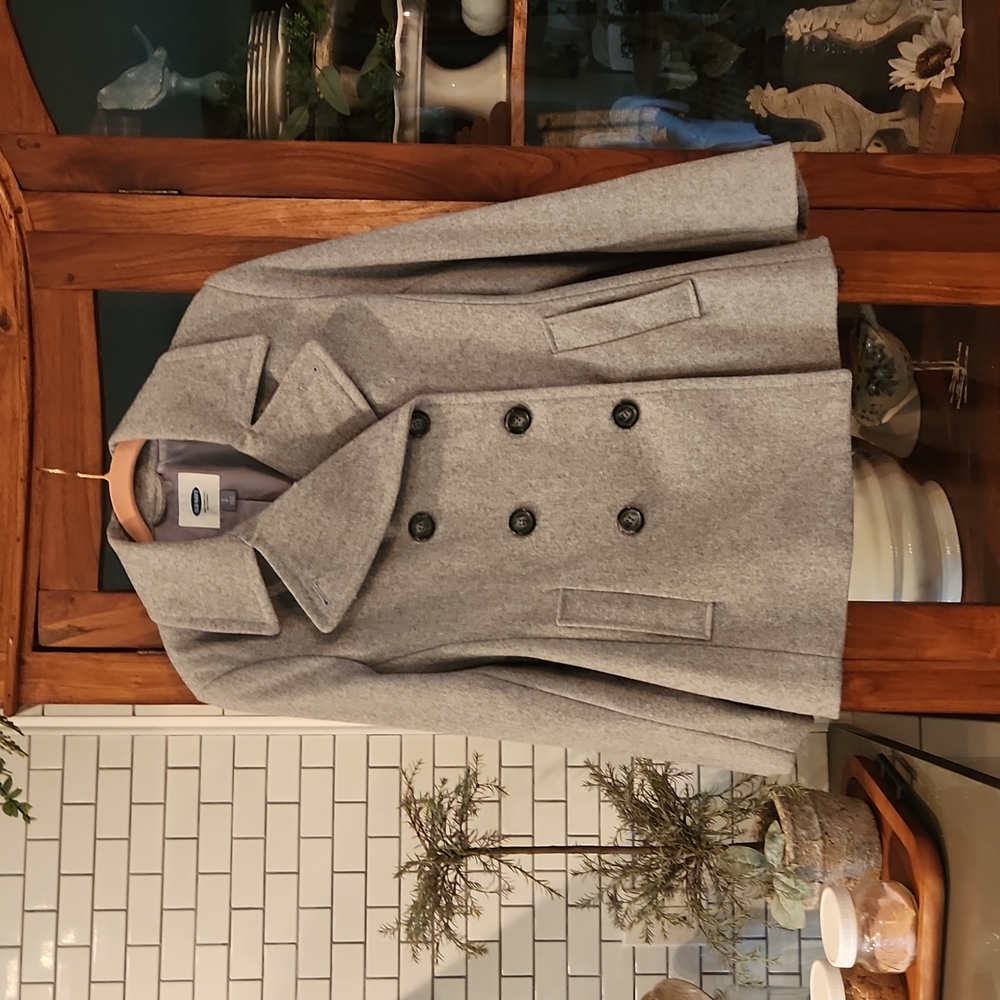 Old Navy Gray Double-Breasted Wool Blend Pea Coat